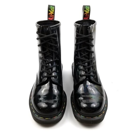 RARE Dr. Martens Rainbow Holographic Patent Leather Combat Boots 5 Black Grunge - Picture 4 of 11